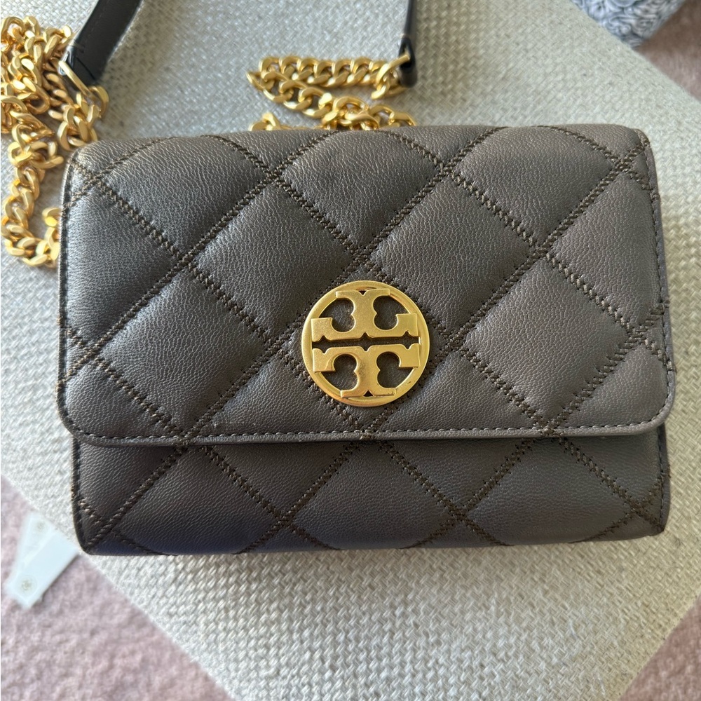 Tory Burch Dark Gray Quilted Crossbody Bag